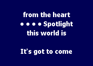 from the heart
0 o o 0 Spotlight
this world is

It's got to come