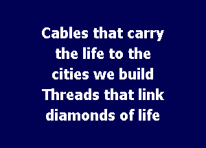 Cables that carry
the life to the

cities we build
Threads that link
diamonds of life