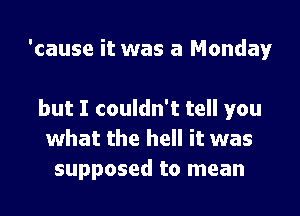 'cause it was a Monday

but I couldn't tell you
what the hell it was
supposed to mean