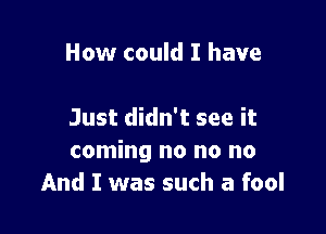 How could I have

Just didn't see it
coming no no no
And I was such a fool