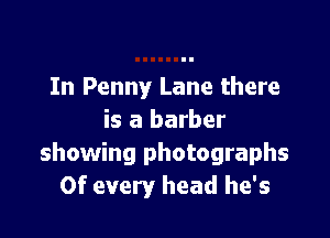 In Penny Lane there

is a barber
showing photographs
0f every head he's