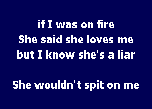 if I was on fire
She said she loves me
but I know she's a liar

She wouldn't spit on me