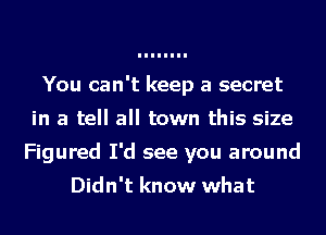 You can't keep a secret
in a tell all town this size
Figured I'd see you around
Didn't know what