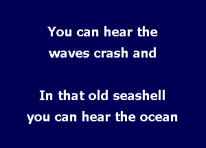 You can hear the
waves crash and

In that old seashell

you can hear the ocean