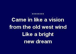 Came in like a vision

from the old west wind
Like a bright
new dream