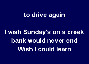 to drive again

I wish Sunday's on a creek
bank would never end
Wish I could learn