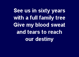 See us in sixty years
with a full family tree
Give my blood sweat

and tears to reach
our destiny
