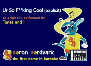 Ur SO Fking Cool (explicit)

Tones and I

g utxpucn
(he first name in karaoke nl'tBlcS
