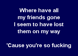 Where have all
my friends gone

I seem to have lost
them on my way

'Cause you're so fucking