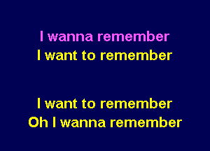 I wanna remember
I want to remember

I want to remember
Oh I wanna remember