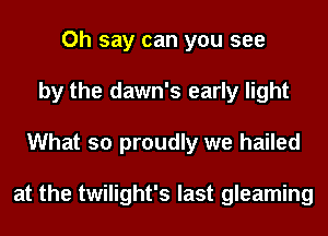 Oh say can you see
by the dawn's early light
What so proudly we hailed

at the twilight's last gleaming