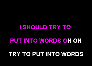 I SHOULD TRY TO

PUT INTO WORDS OH ON

TRY TO PUT INTO WORDS