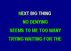 NEXT BIG THING
NO DENYING

SEEMS TO ME TOO MANY
TRYING WAITING FOR THE