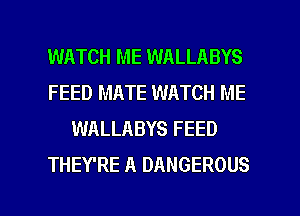 WATCH ME WALLABYS
FEED MATE WATCH ME
WALLABYS FEED
THEY'RE A DANGEROUS

g