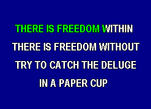 THERE IS FREEDOM WITHIN
THERE IS FREEDOM WITHOUT
TRY TO CATCH THE DELUGE
IN A PAPER CUP