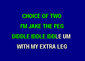 CHOICE OF TWO
I'M JAKE THE PEG
DIDDLE IDDLE IDDLE UM
WITH MY EXTRA LEG