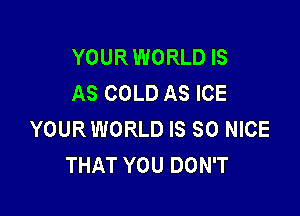 YOUR WORLD IS
AS COLD AS ICE

YOURWORLD IS SO NICE
THAT YOU DON'T