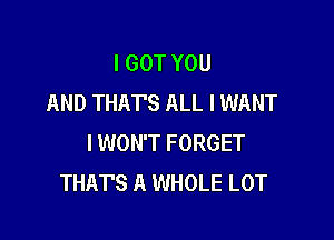 I GOT YOU
AND THAT'S ALL IWANT

I WON'T FORGET
THAT'S A WHOLE LOT