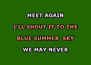 M EET AGAIN

I'LL SHOUT IT TO THE

BLUE SUM MER SKY

WE MAY NEVER
