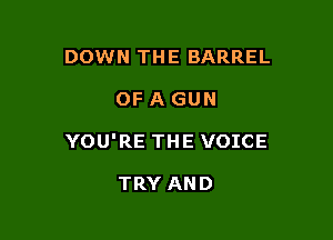 DOWN THE BARREL

OF A GUN

YOU'RE THE VOICE

TRY AND