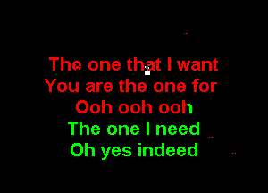 That one thgt I want
You are the one for

Ooh ooh ooh
The one I need
Oh yes indeed