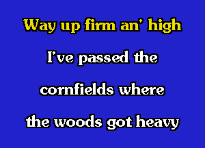 Way up firm an' high
I've passed the
comfields where

the woods got heavy