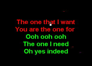 That one thgt I want
You are the one for

Ooh ooh ooh
The one I need
Oh yes indeed