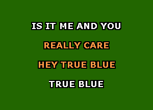 IS IT ME AND YOU

REALLY CARE
HEY TRUE BLUE

TRUE BLUE