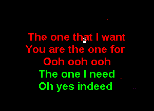 That one thgt I want
You are the one for

Ooh ooh ooh
The one I need
Oh yes indeed