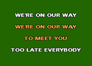 WE'RE ON OUR WAY

WE'RE ON OUR WAY

TO MEET YOU

TOO LATE EVERYBODY