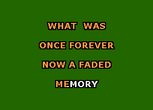 WHAT WAS

ONCE FOREVER

NOW A FADED

MEMORY