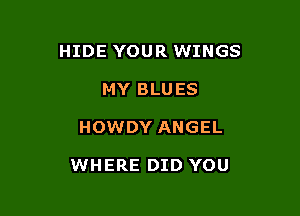 HIDE YOUR WINGS
MY BLUES

HOWDY ANGEL

WHERE DID YOU