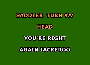 SADDLER TURN YA'

HEAD

YOU'RE RIGHT

AGAIN JACKEROO