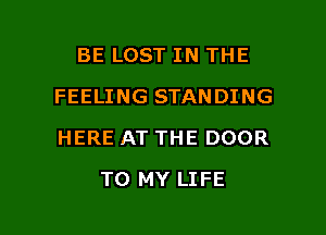 BE LOST IN THE
FEELING STANDING

HERE AT THE DOOR

TO MY LIFE
