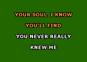 YOUR SOUL I KNOW

YOU'LL FIND
YOU NEVER REALLY

AND IF YOU SEARCH
