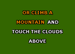 0R CLIMB A
MOUNTAIN AND

TOUCH THE CLOUDS

ABOVE