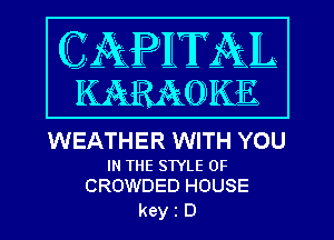 WEATHER WITH YOU

IN THE STYLE 0F
CROWDED HOUSE

keyiD