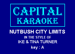 NUTBUSH CITY LIMITS

IN THE STYLE 0F
IKE 8 TINA TURNER

keyiA