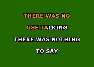 THERE WAS NO

USE TALKING

THERE WAS NOTHING

TO SAY