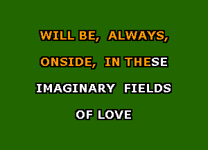 WILL BE, ALWAYS,

ONSIDE, IN THESE
IMAGINARY FIELDS

OF LOVE