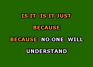 IS IT IS IT JUST

BECAUSE

BECAUSE NO ONE WILL

UNDERSTAND