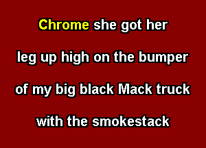 Chrome she got her

leg up high on the bumper

of my big black Mack truck

with the smokestack