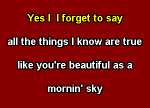 Yes I I forget to say

all the things I know are true
like you're beautiful as a

mornin' sky