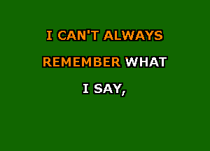 I CAN'T ALWAYS
REMEMBER WHAT

I SAY,