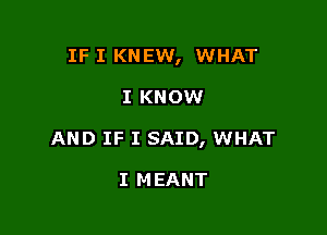 IF I KNEW, WHAT

I KNOW

AND IF I SAID, WHAT

I M EANT