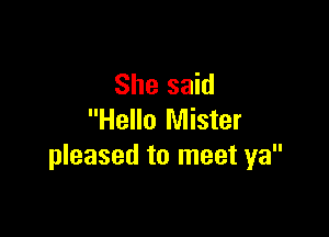 She said

Hello Mister
pleased to meet ya
