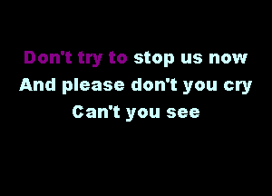 Don't try to stop us now
And please don't you cry

Can't you see