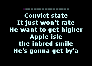 Convict state
It just won't rate
He want to get higher
Apple isle
the inbred smile
He's gonna get by'a

g