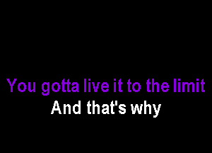 You gotta live it to the limit
And that's why