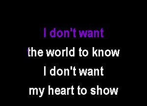 ldon'twant

the world to know
I don'twant
my heart to show